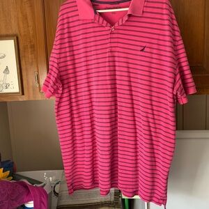 Nautica Men’s Pink Polo with Navy Stripes